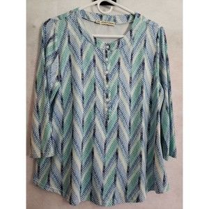 FLT STUDIO Women’s Pullover Top Med 3/4 sleeve  blue multicolored
